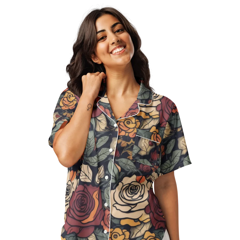 Midnight Rose Garden on Women's Short Sleeve Pajama Top — Front