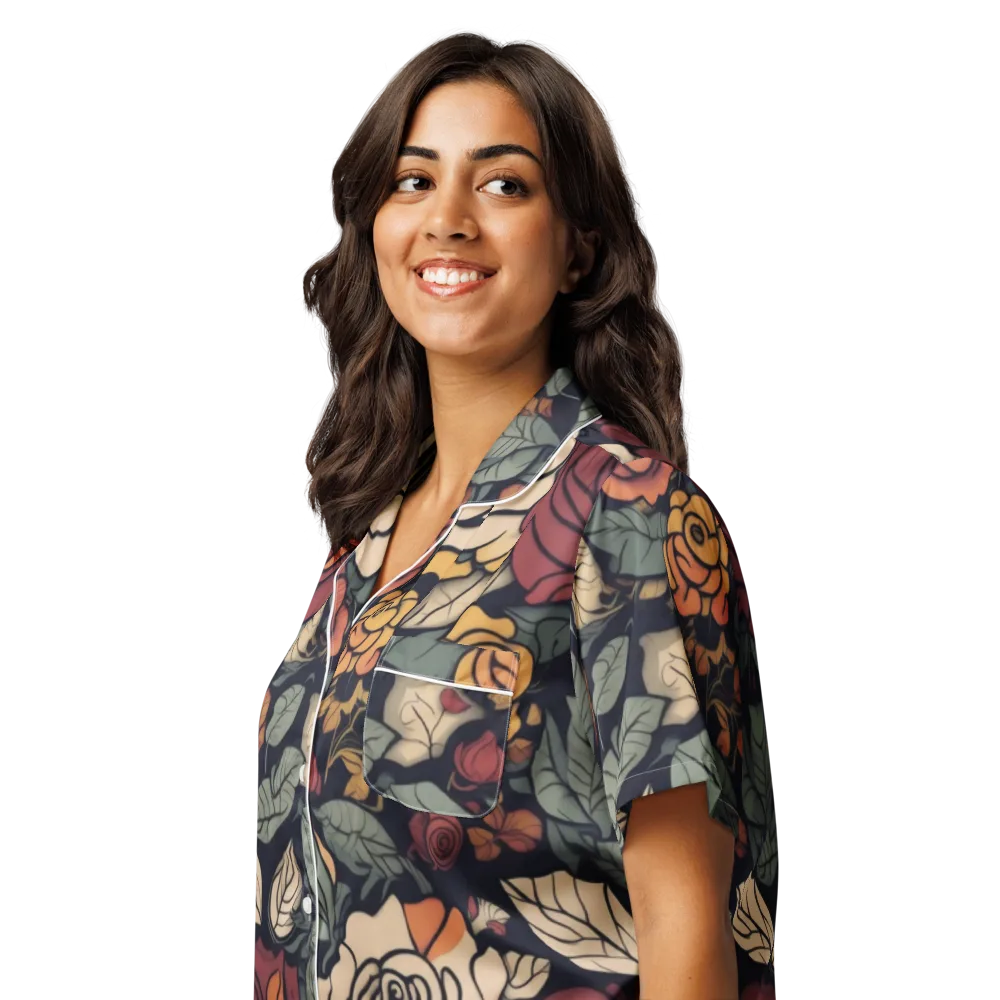 Midnight Rose Garden on Women's Short Sleeve Pajama Top — Left Front