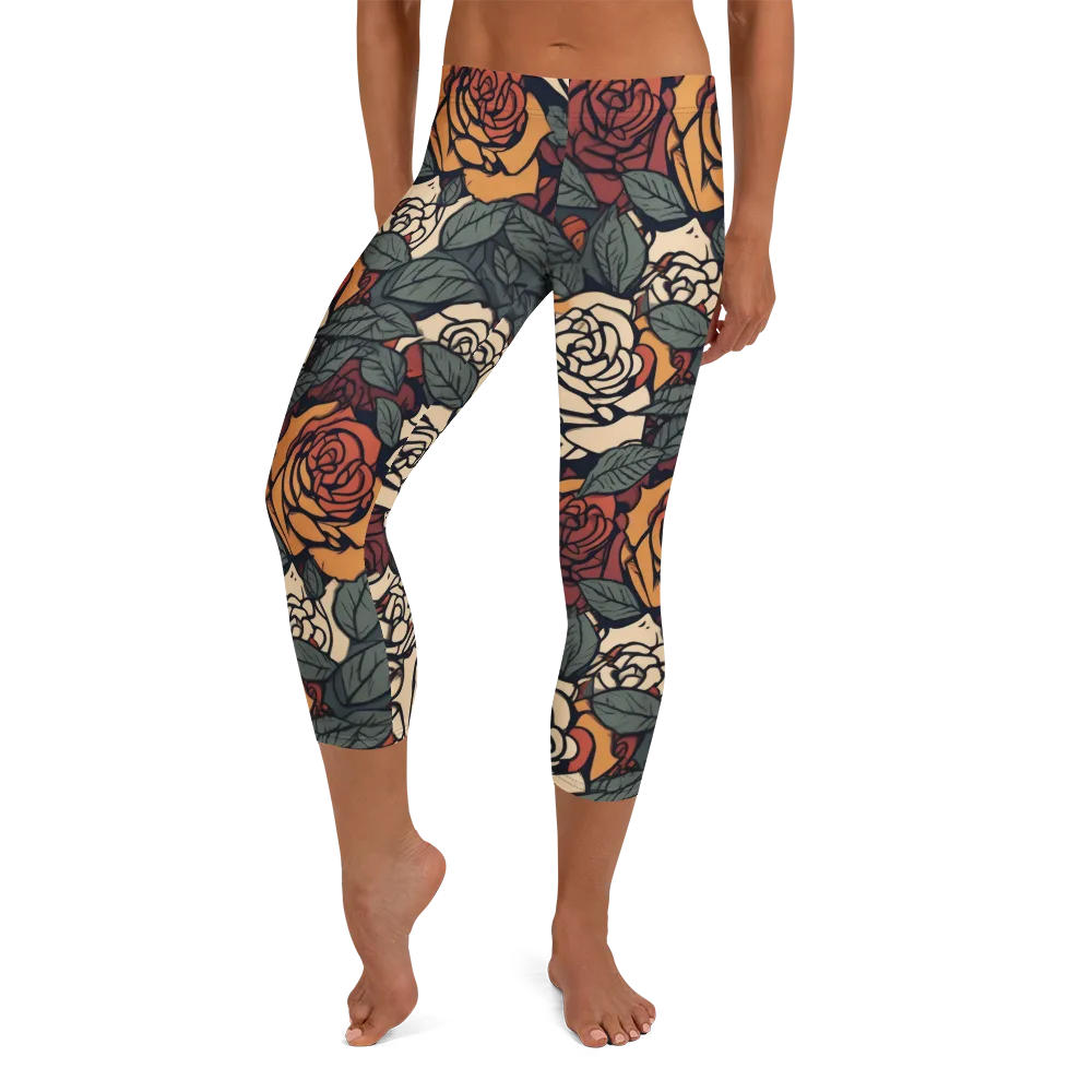 Nightshade Roses on Capri Leggings — Front