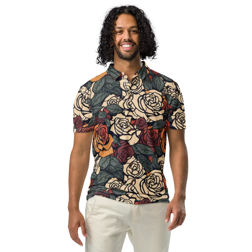 Nightshade Roses on Men's Slim Fit Polo Shirt — Front