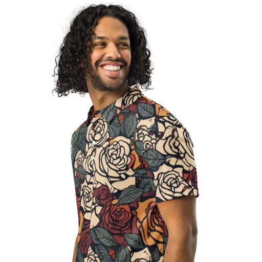 Nightshade Roses on a Men's Slim Fit Polo Shirt
