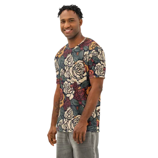 Nightshade Roses on a Men's Cotton Crew Neck T-Shirt