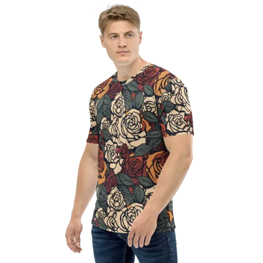 Nightshade Roses on a Men's Crew Neck T-Shirt