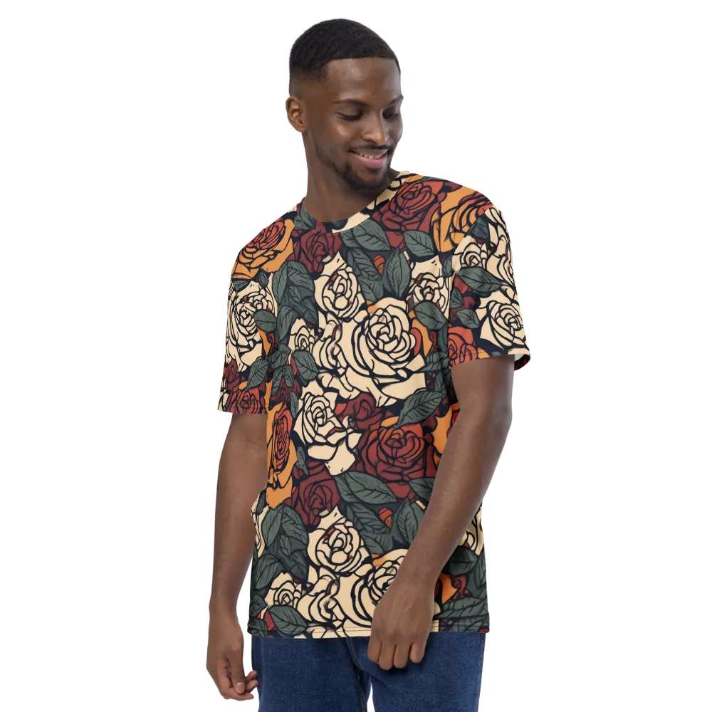 Nightshade Roses on Men's Crew Neck T-Shirt — Left