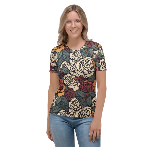 Nightshade Roses on a Women's Crew Neck T-Shirt