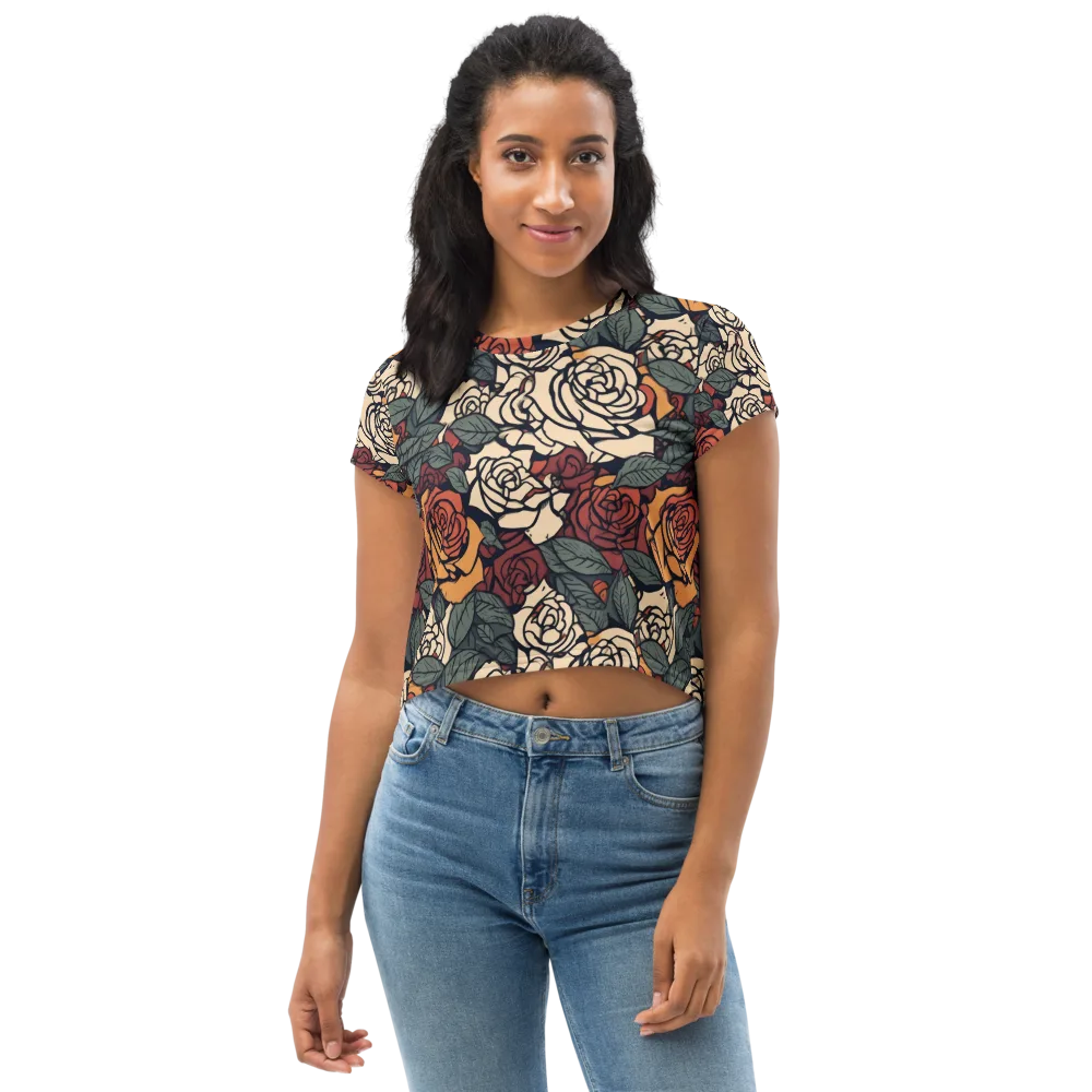 Nightshade Roses on Crop Tee — Front