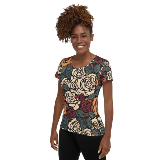 Nightshade Roses on a Women's Athletic T-Shirt