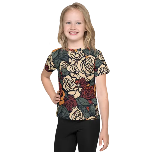 Nightshade Roses on a Kids Crew Neck T-Shirt