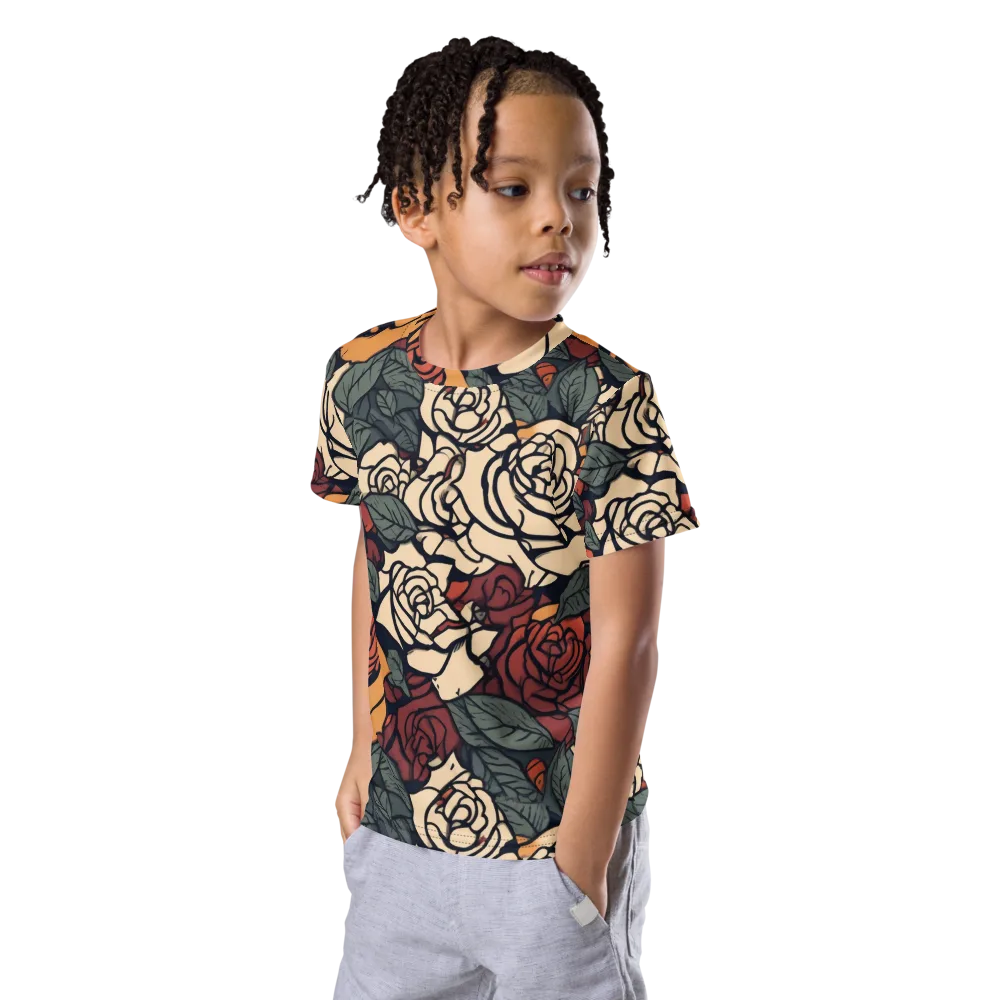 Nightshade Roses on Kids Crew Neck T-Shirt — Left Front
