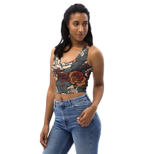 Nightshade Roses on a Crop Top