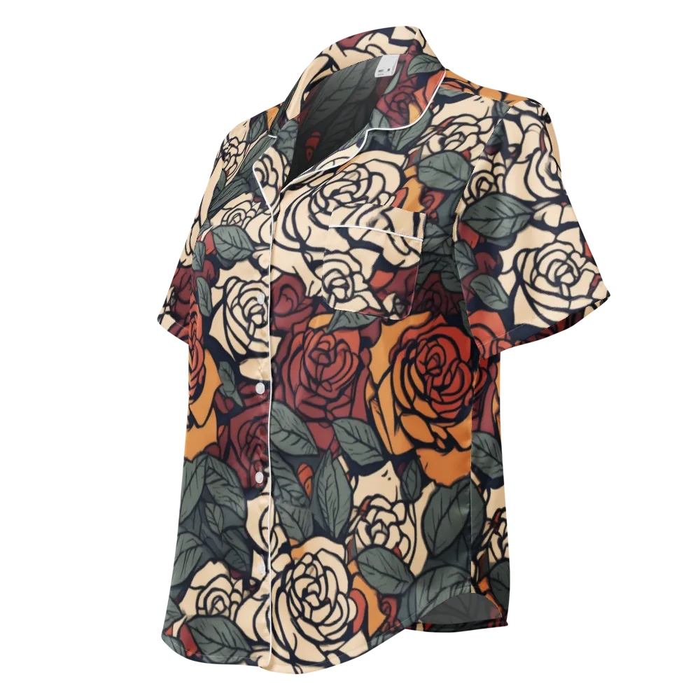 Nightshade Roses on Women's Short Sleeve Pajama Top — Left Front