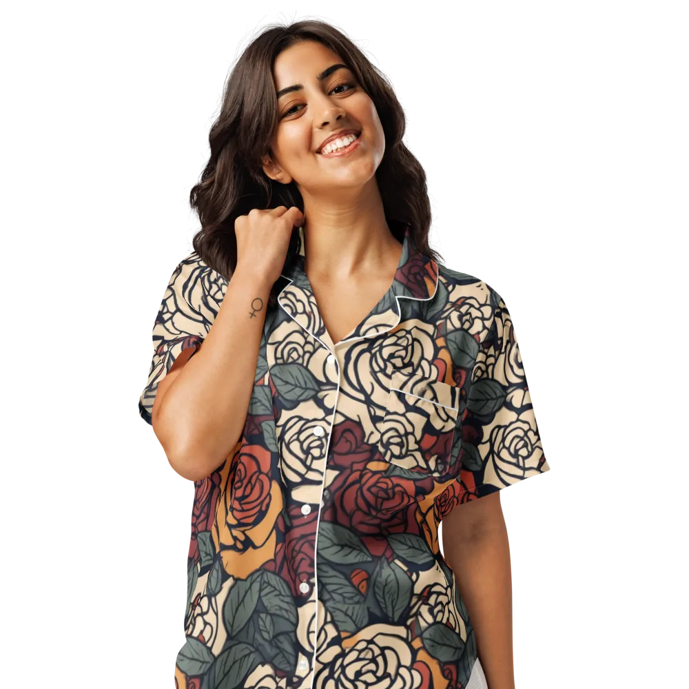 Nightshade Roses on Women's Short Sleeve Pajama Top — Front