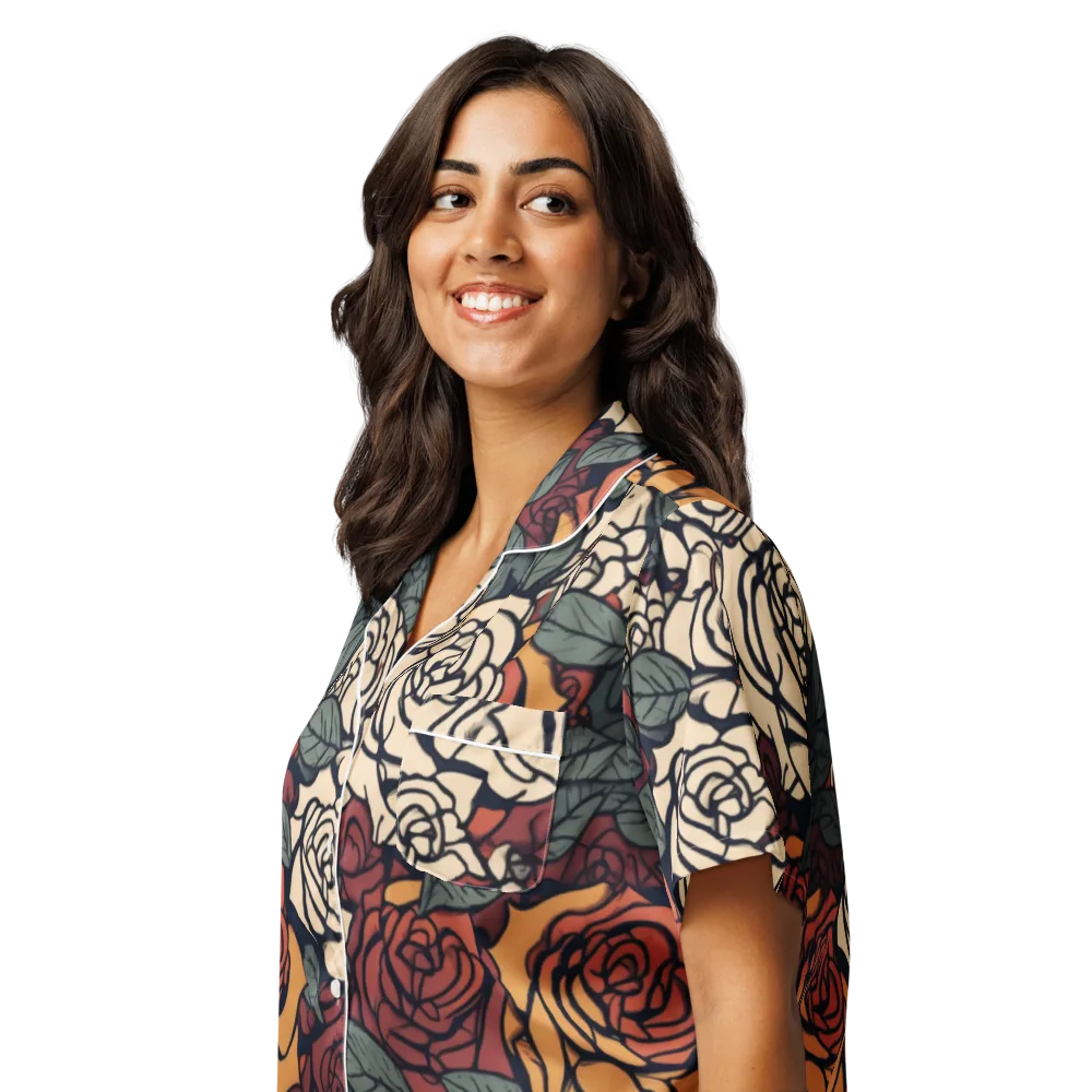 Nightshade Roses on Women's Short Sleeve Pajama Top — Left Front