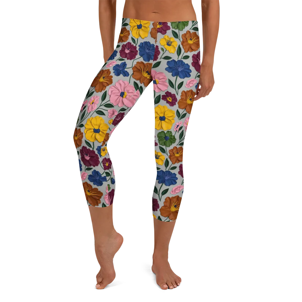 Blooming Mosaic on Capri Leggings — Front
