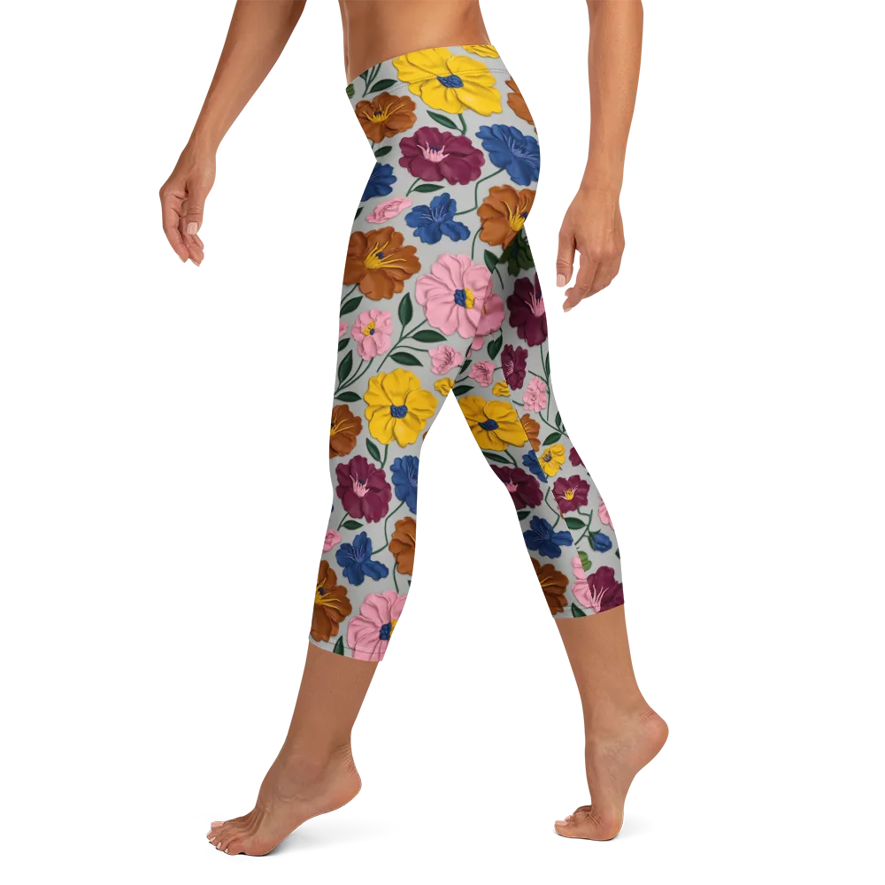 Blooming Mosaic on Capri Leggings — Left