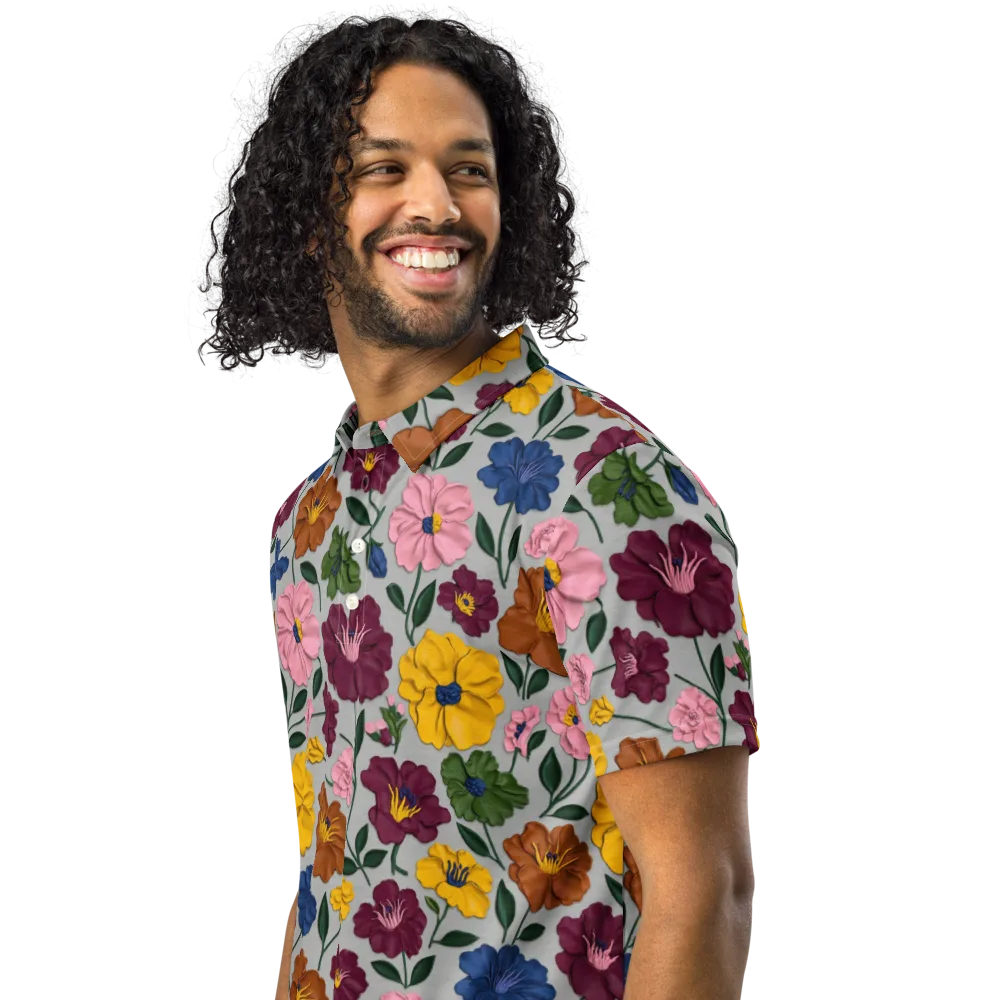 Blooming Mosaic on Men's Slim Fit Polo Shirt — Left Front