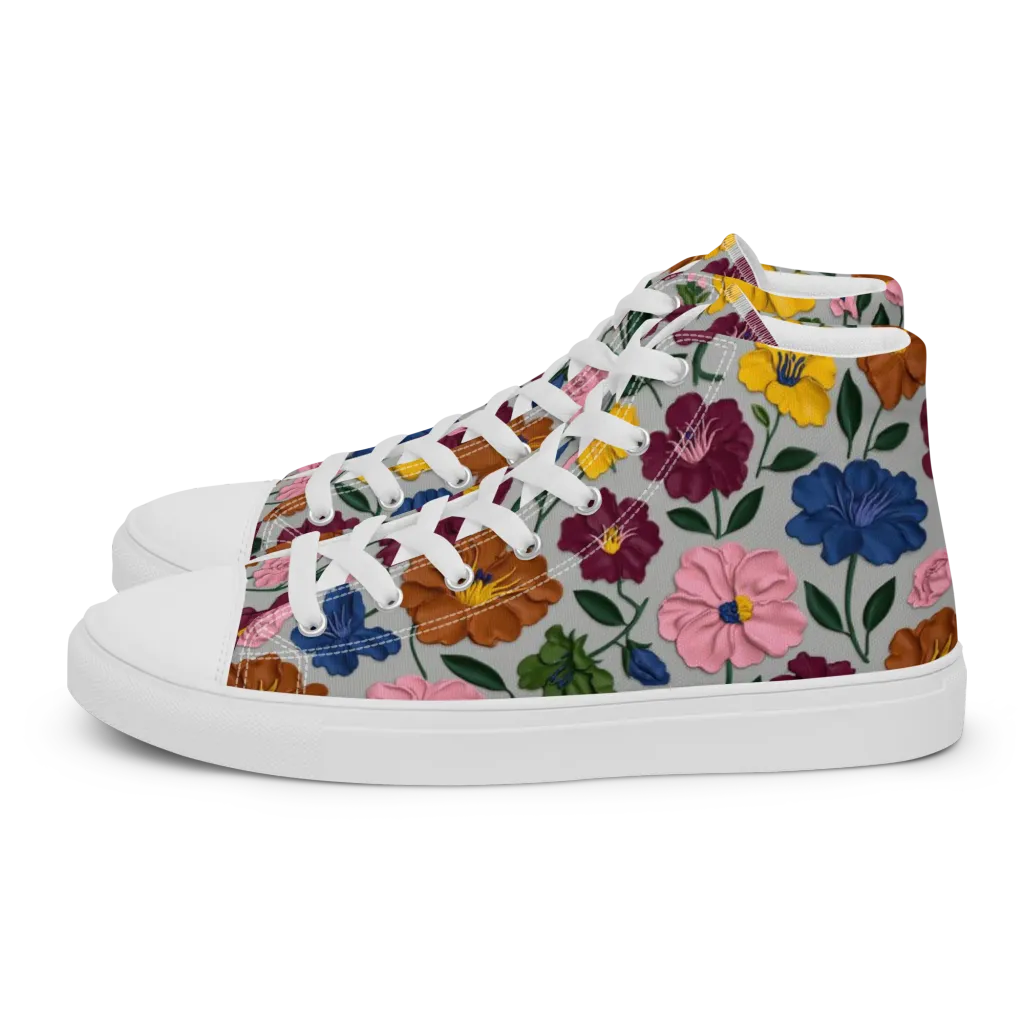 Blooming Mosaic on Women's High Top Canvas Shoes — Left
