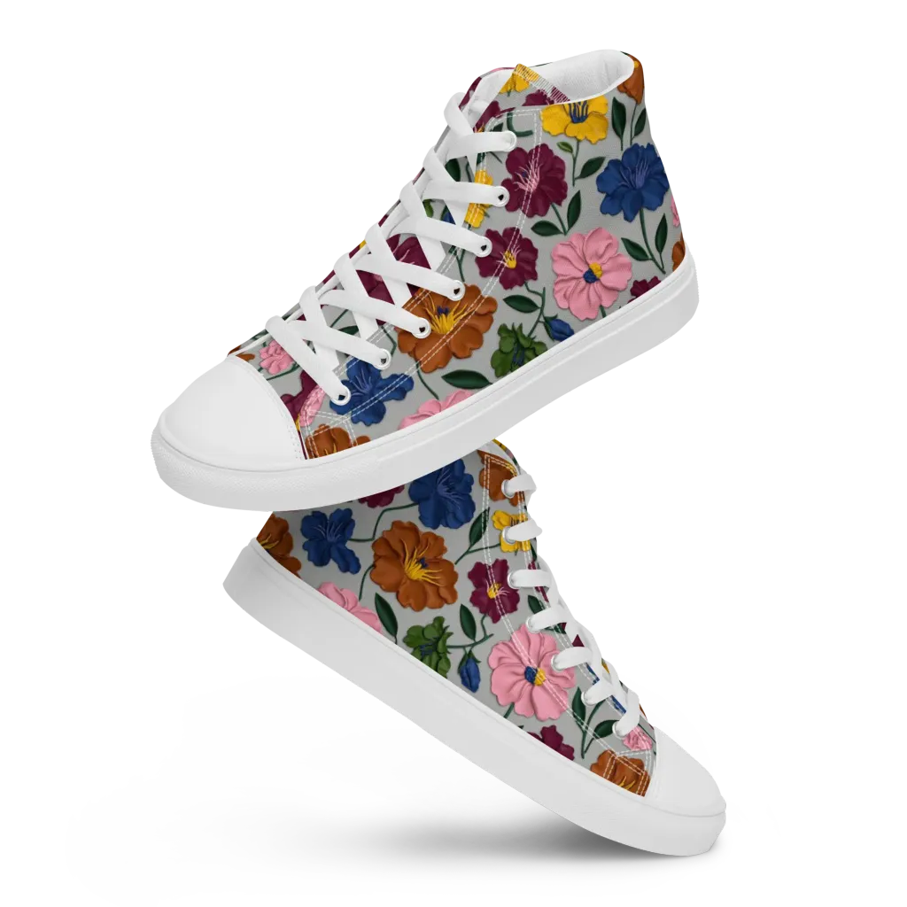 Blooming Mosaic on Women's High Top Canvas Shoes — Front