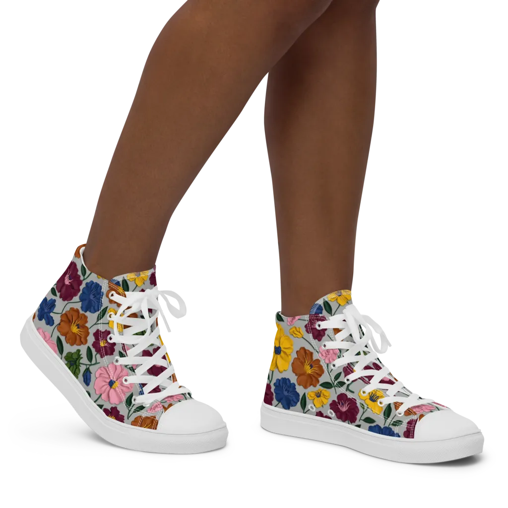 Blooming Mosaic on Women's High Top Canvas Shoes — Right