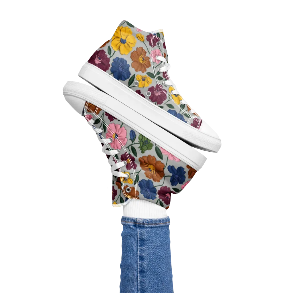 Blooming Mosaic on Women's High Top Canvas Shoes — Left