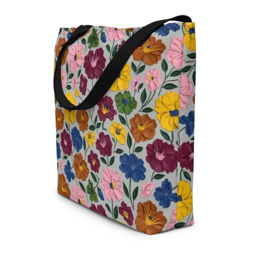 Blooming Mosaic on a Large Tote Bag W/ Pocket