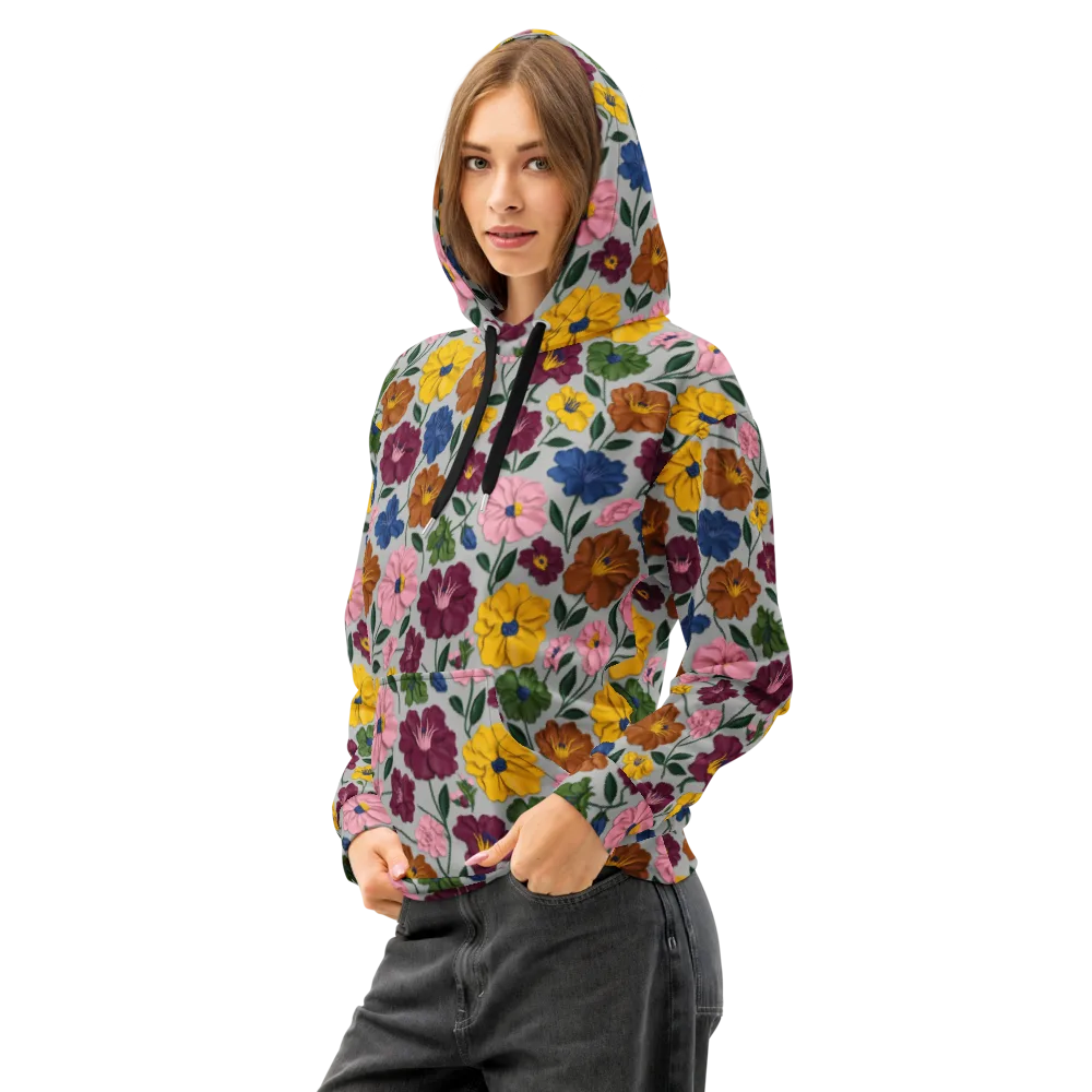 Blooming Mosaic on Cotton Hoodie — Left Front