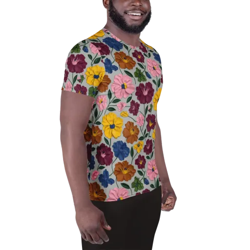 Blooming Mosaic on a Men's Athletic T-Shirt