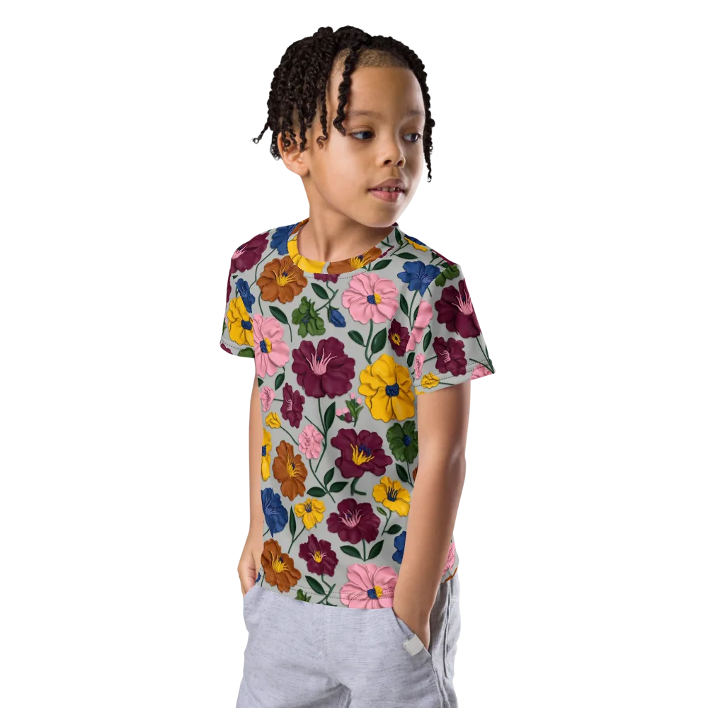 Blooming Mosaic on Kids Crew Neck T-Shirt — Left Front