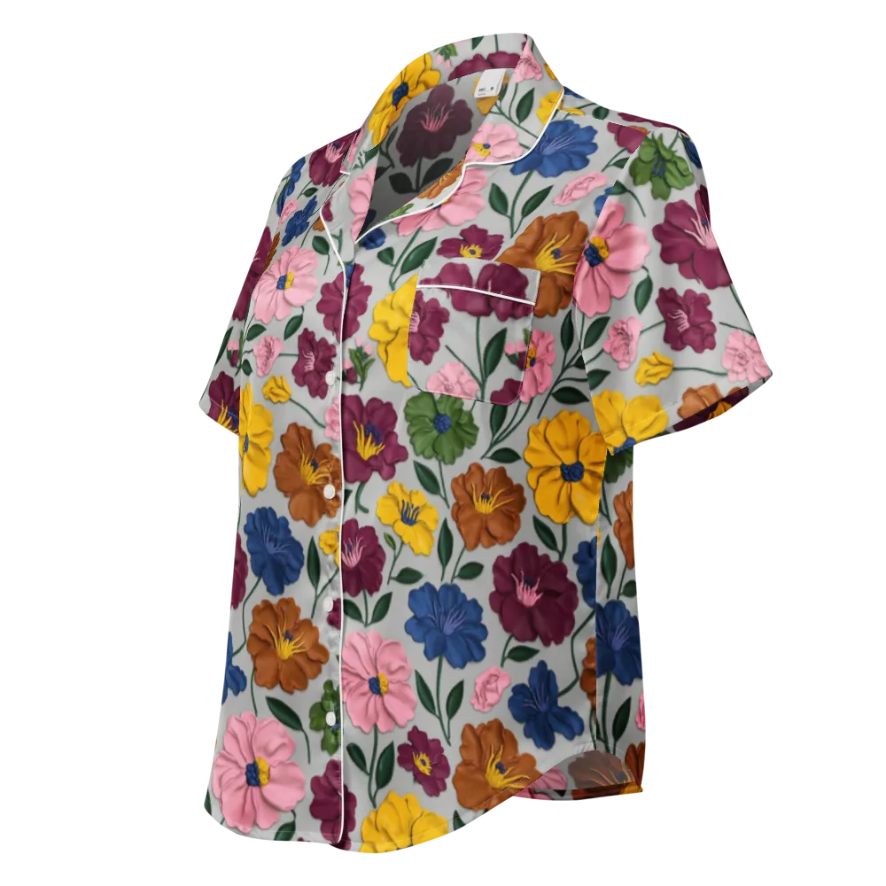Blooming Mosaic on Women's Short Sleeve Pajama Top — Left Front