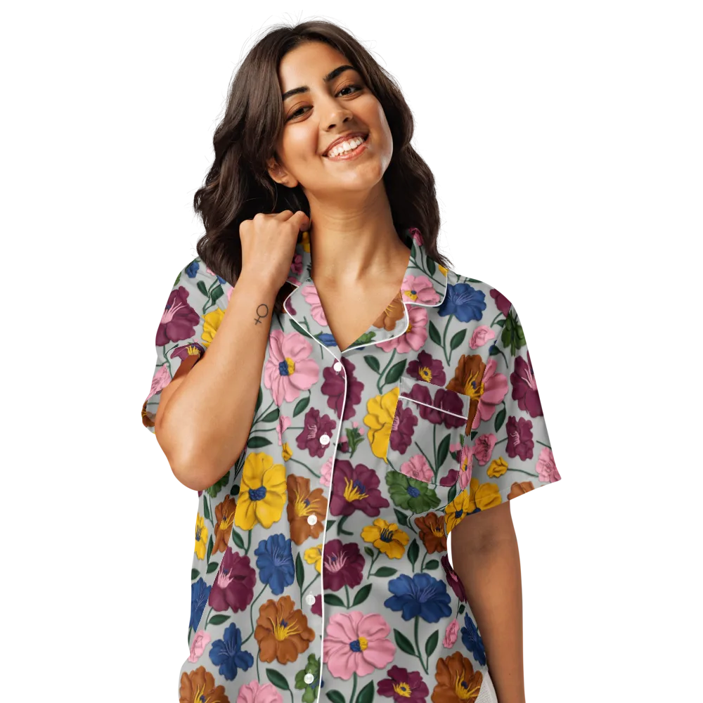 Blooming Mosaic on Women's Short Sleeve Pajama Top — Front