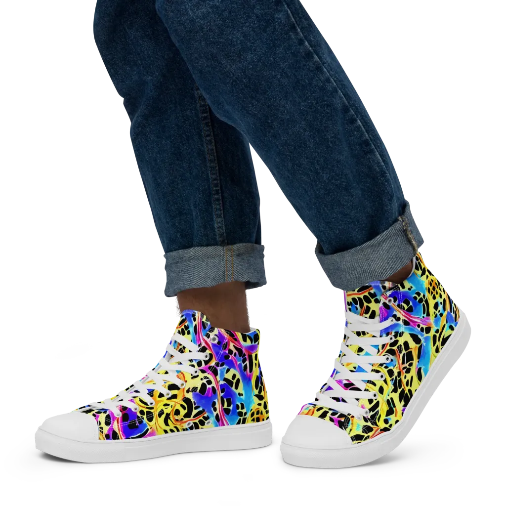 Ultraviolet Roar on Men's High Top Canvas Shoes — Left