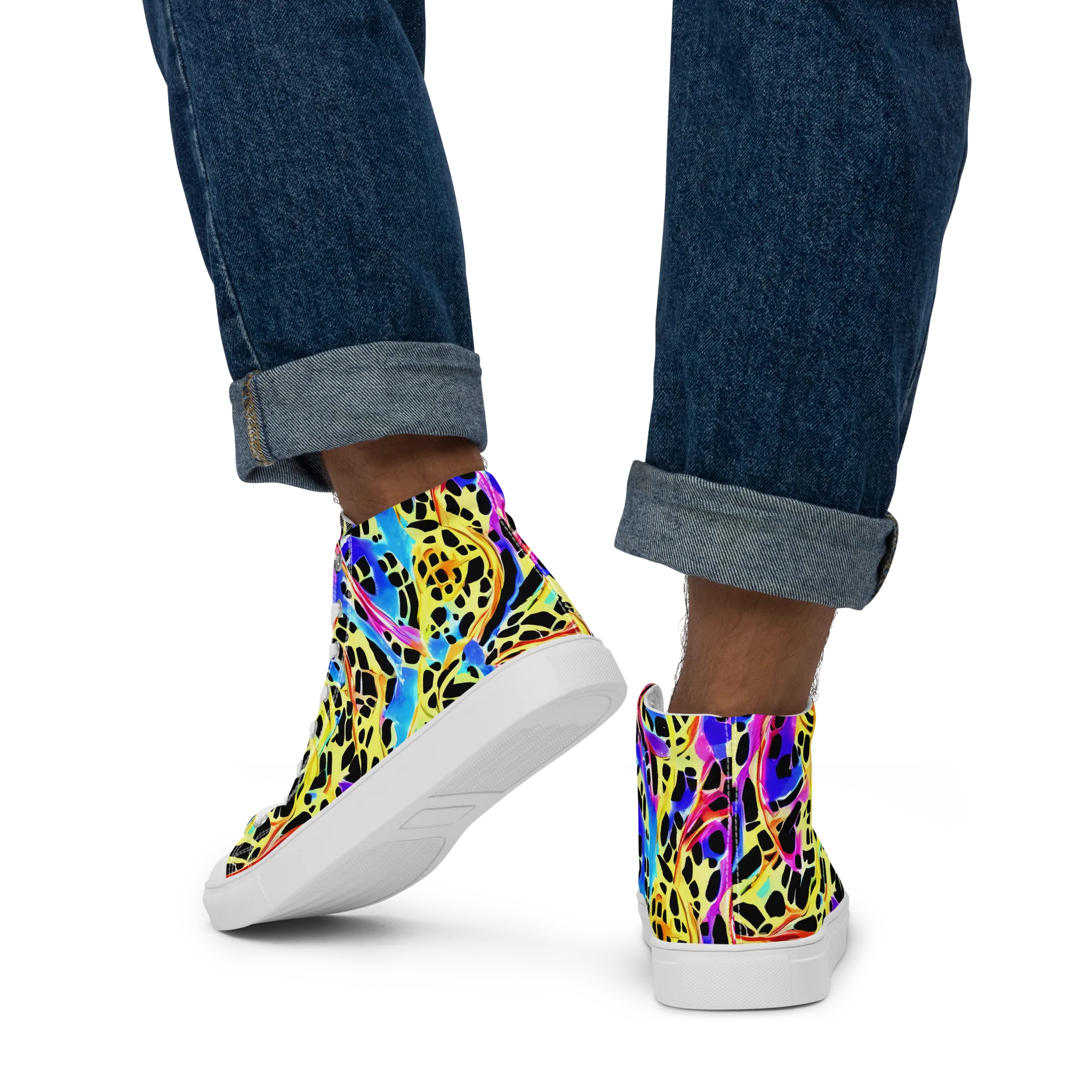 Ultraviolet Roar on Men's High Top Canvas Shoes — Back