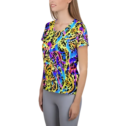 Ultraviolet Roar on a Women's Athletic T-Shirt