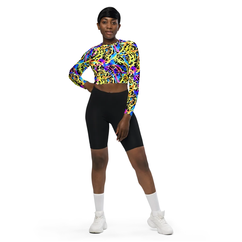 Ultraviolet Roar on Long Sleeve Crop Top — Front