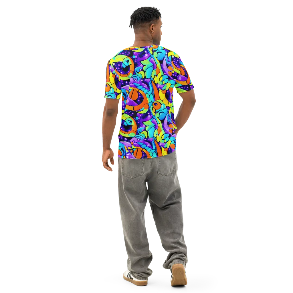 Vivid Collision on Men's Cotton Crew Neck T-Shirt — Back