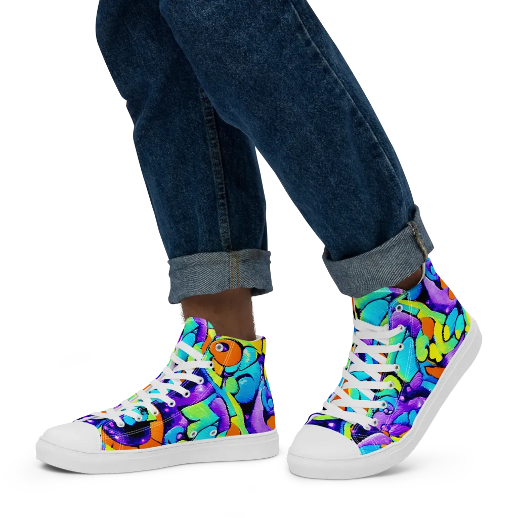 Vivid Collision on Men's High Top Canvas Shoes — Left