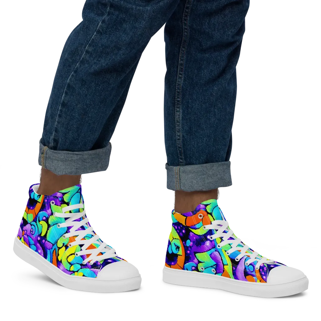 Vivid Collision on Men's High Top Canvas Shoes — Right