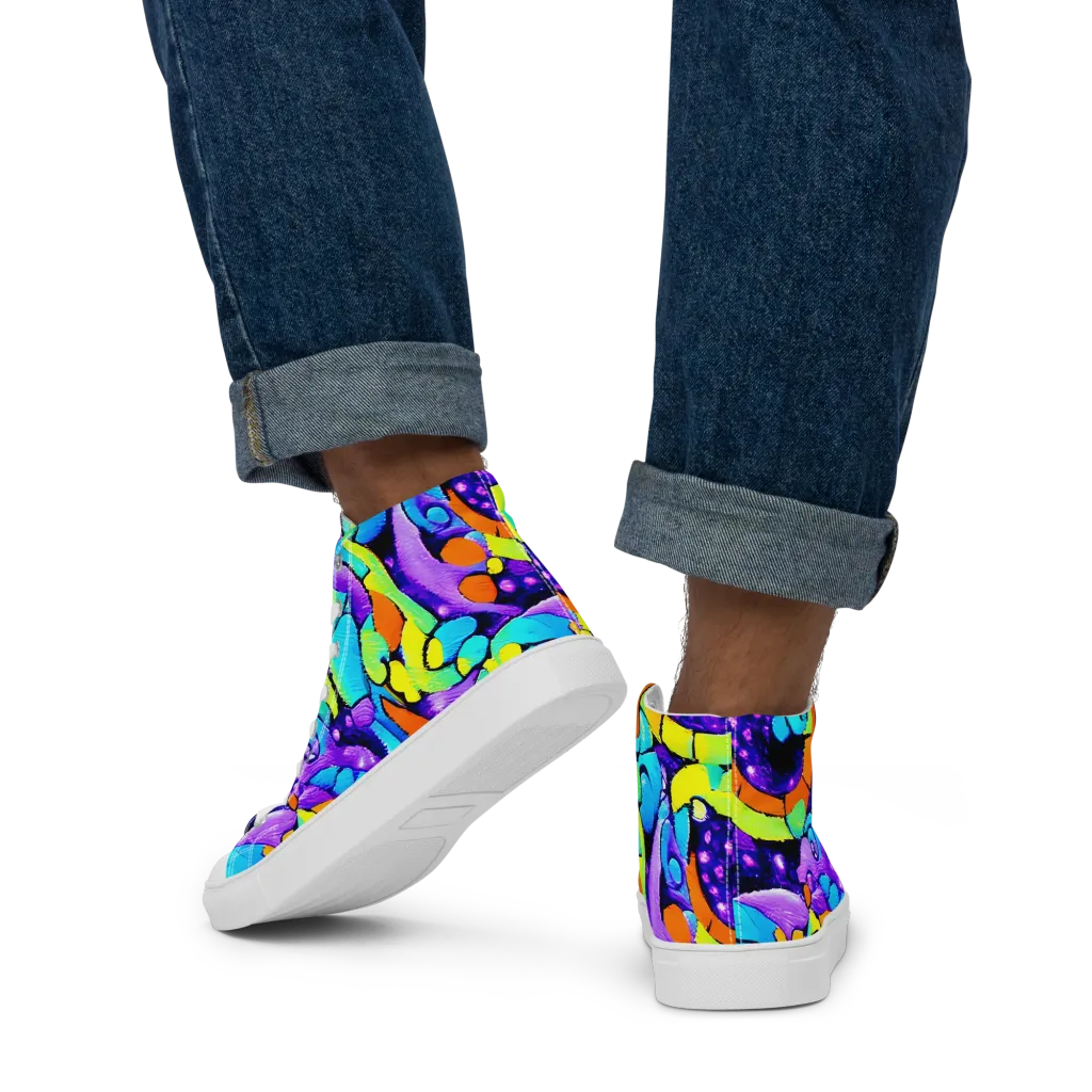 Vivid Collision on Men's High Top Canvas Shoes — Back