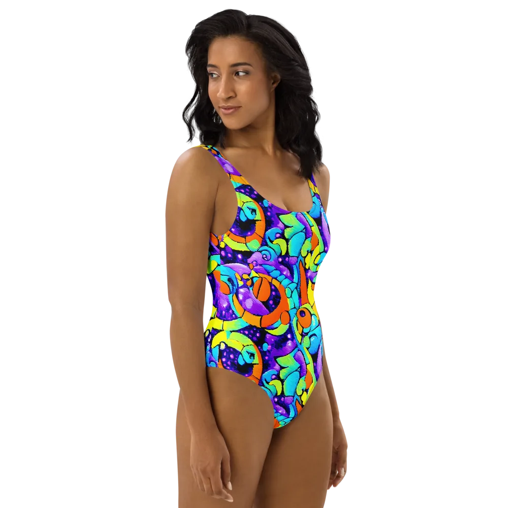 Vivid Collision on One-Piece Swimsuit — Right