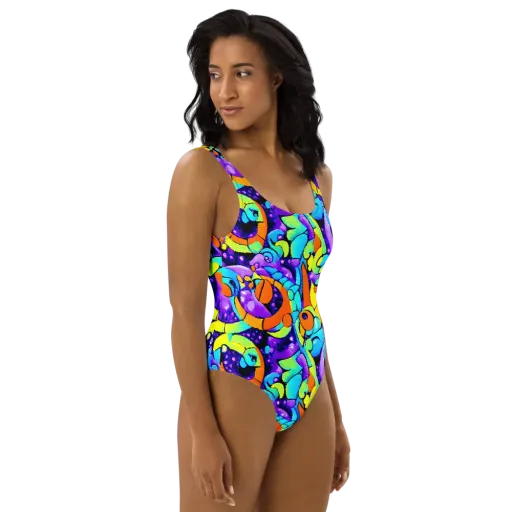Vivid Collision on a One-Piece Swimsuit