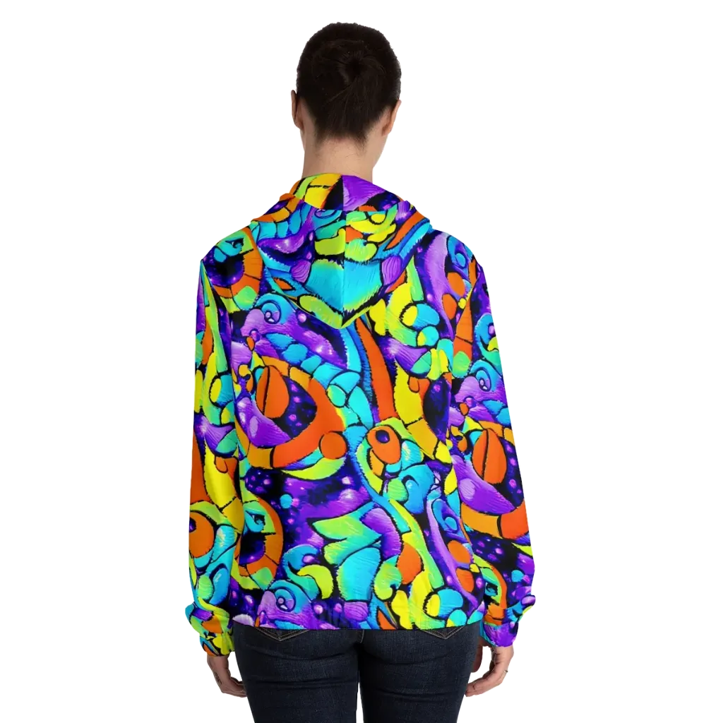 Vivid Collision on Women's Full-Zip Hoodie — Back On Person