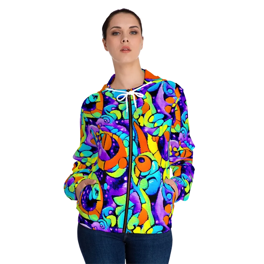 Vivid Collision on Women's Full-Zip Hoodie — Front On Person