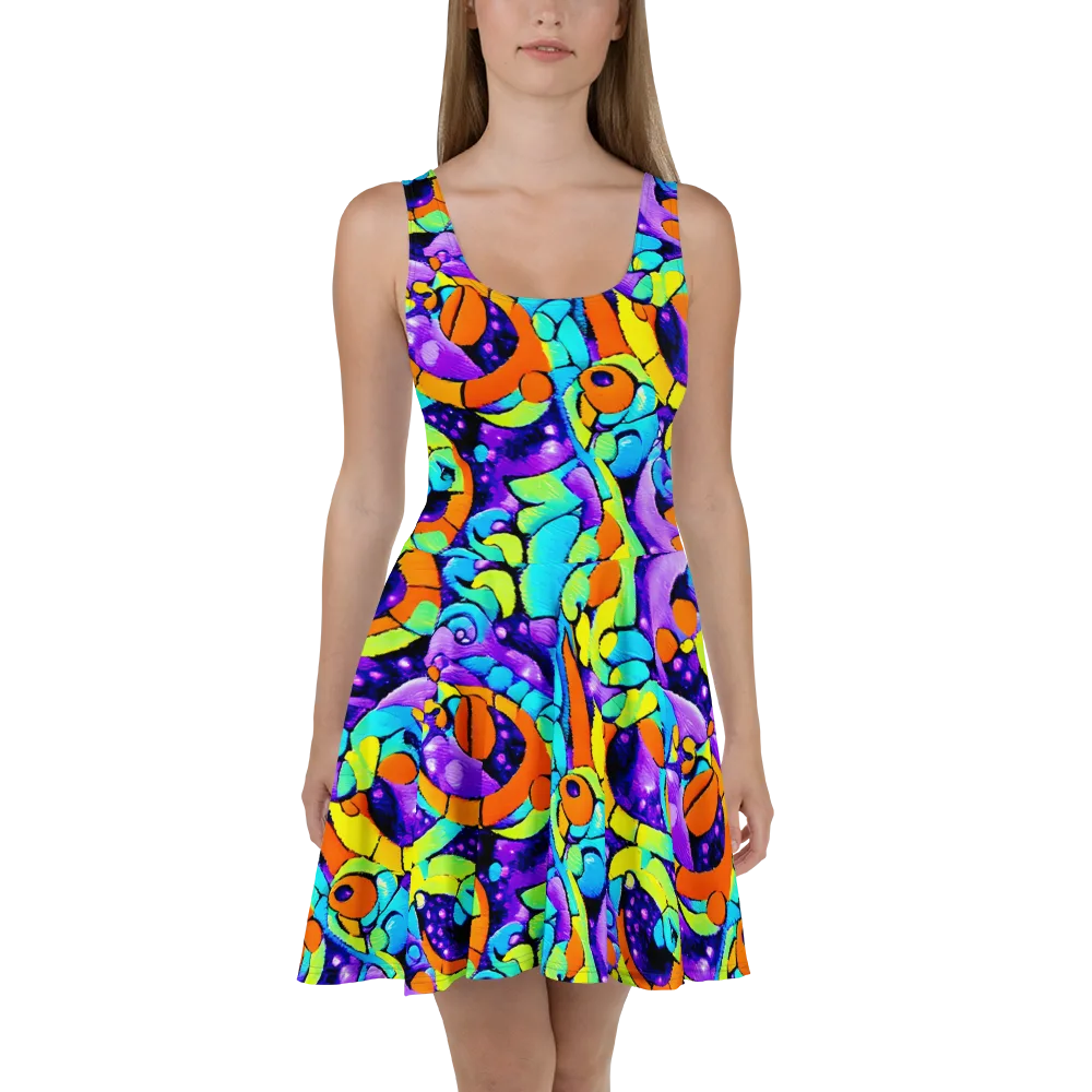 Vivid Collision on Skater Dress — Front