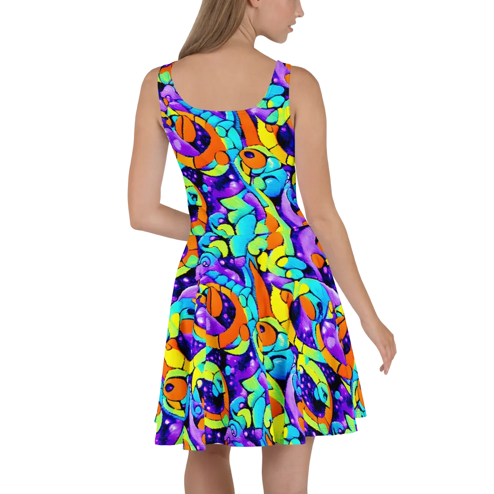 Vivid Collision on Skater Dress — Back