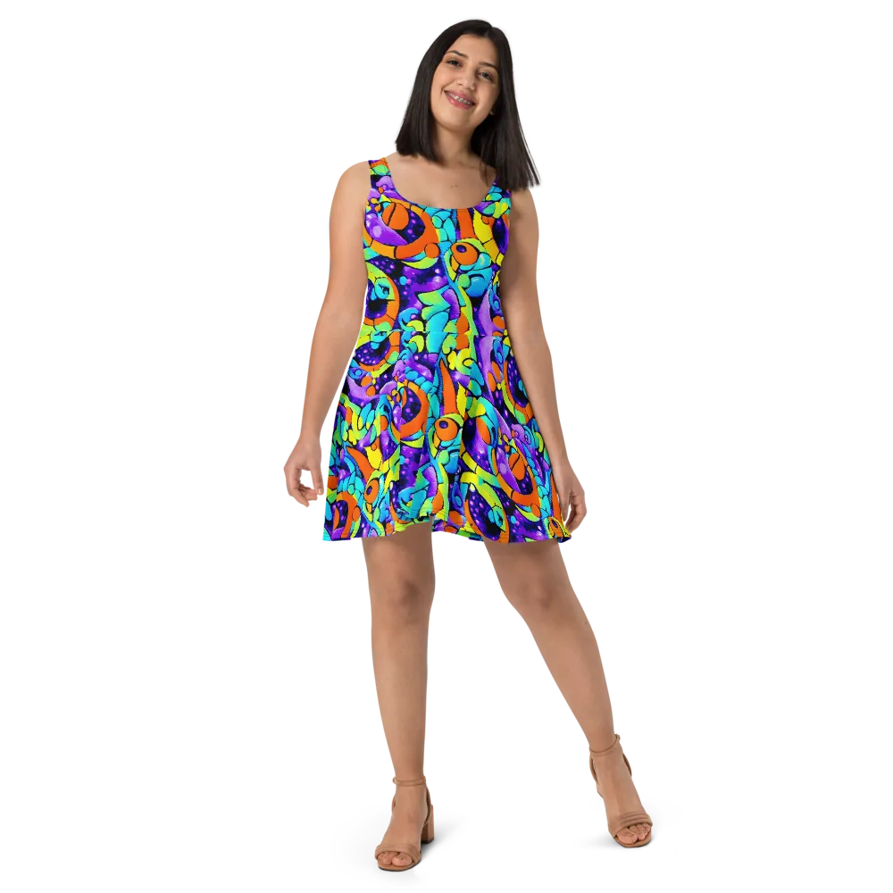 Vivid Collision on Skater Dress — Front