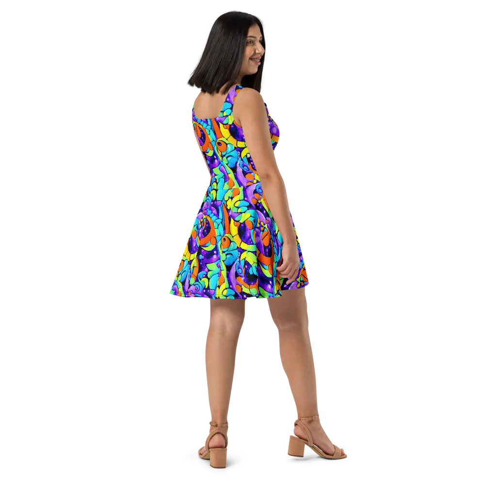 Vivid Collision on Skater Dress — Right