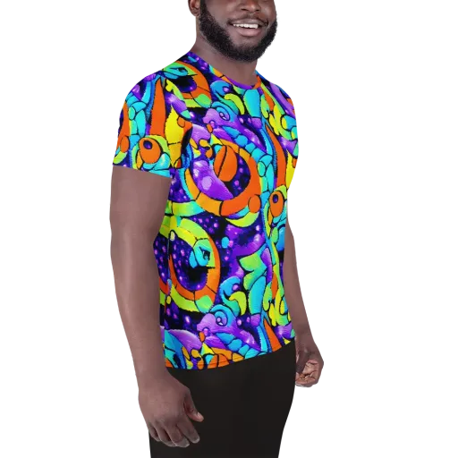 Vivid Collision on a Men's Athletic T-Shirt