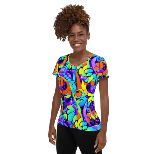 Vivid Collision on a Women's Athletic T-Shirt