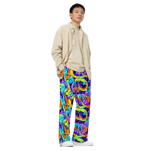Vivid Collision on a Wide-Leg Pants