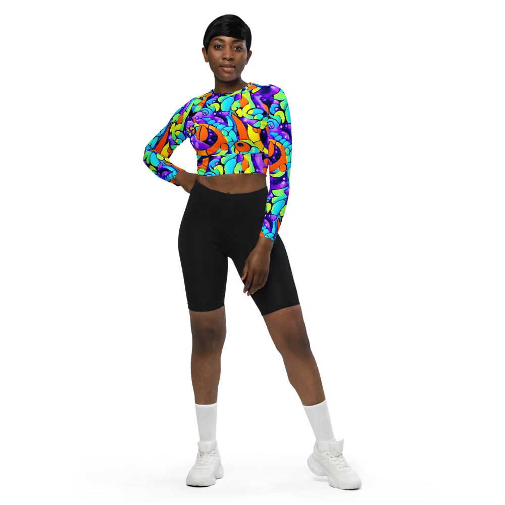 Vivid Collision on Long Sleeve Crop Top — Front